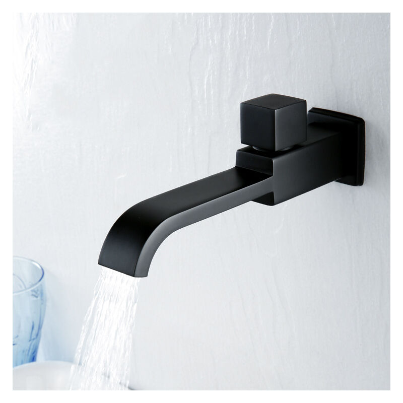 foto del prodotto rubinetto singolo per acqua fredda a parete, rubinetto per lavabo nero opaco, rubinetto per lavabo in ottone con filettatura g1 2, accessori per il