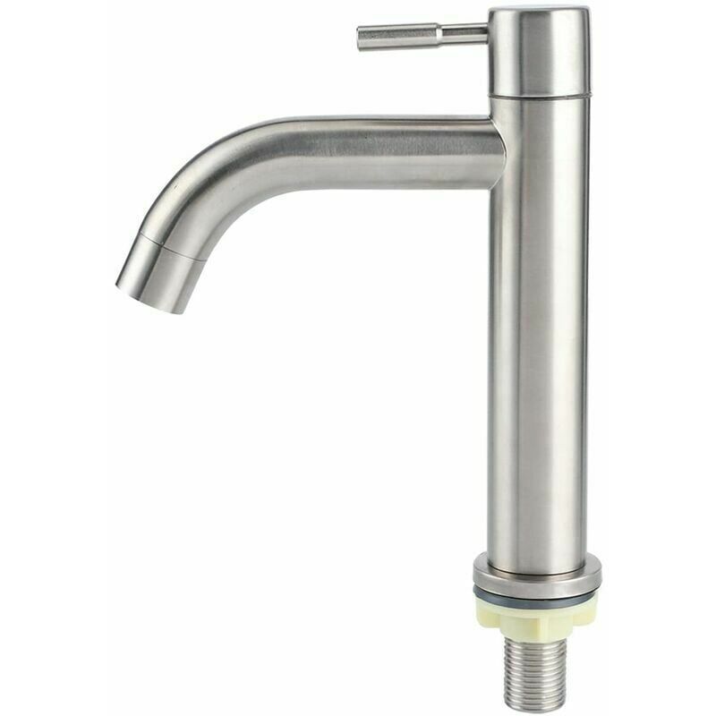 foto del prodotto rubinetto singolo per acqua fredda spazzolata in acciaio inossidabile g1 2 con maniglia singola a corpo alto, un foro per lavabo
