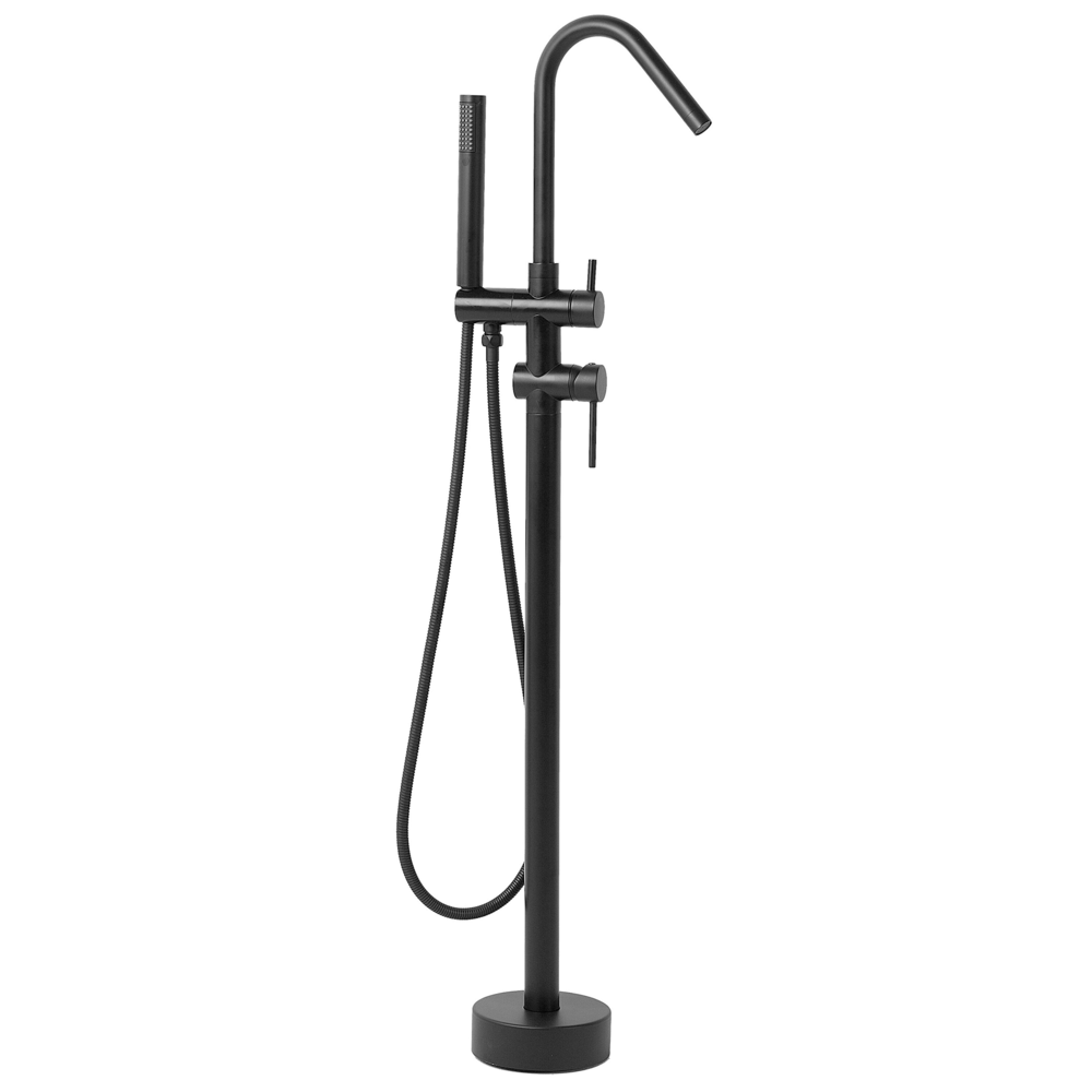 foto del prodotto rubinetto vasca da bagno cromato nero freestanding 118 cm con doccetta moderna