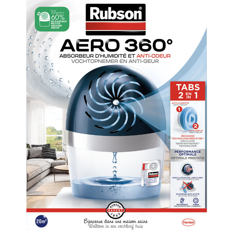 foto del prodotto rubson aero 360 assorbitore di umidit per ambienti fino a 20 m , deumidificatore d aria antiodore e antimuffa, include 1 ricarica neutra da 450 g