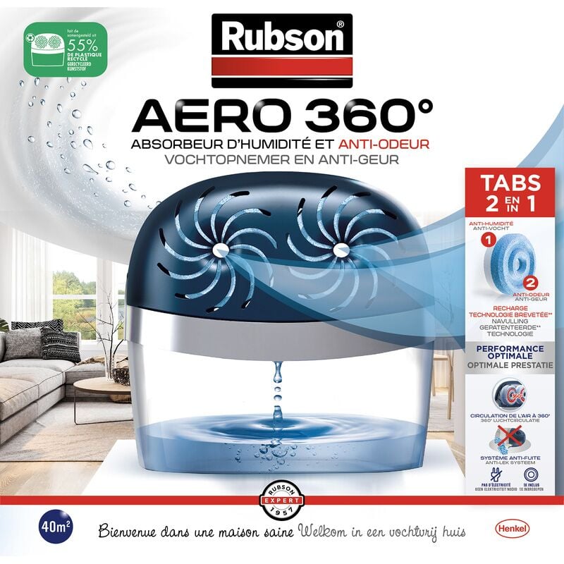 foto del prodotto rubson aero 360 assorbitore di umidit per ambienti fino a 40 m , deumidificatore d aria antiodore e antimuffa, include 2 ricariche neutre da 450 g