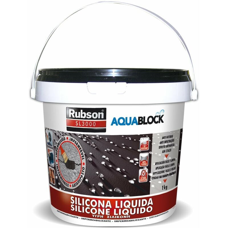 foto del prodotto rubson aquablock silicone liquido sl3000, facile e sicuro da usare, per impermeabilizzazione e riparazione di tetti e coperture piani e inclinati,