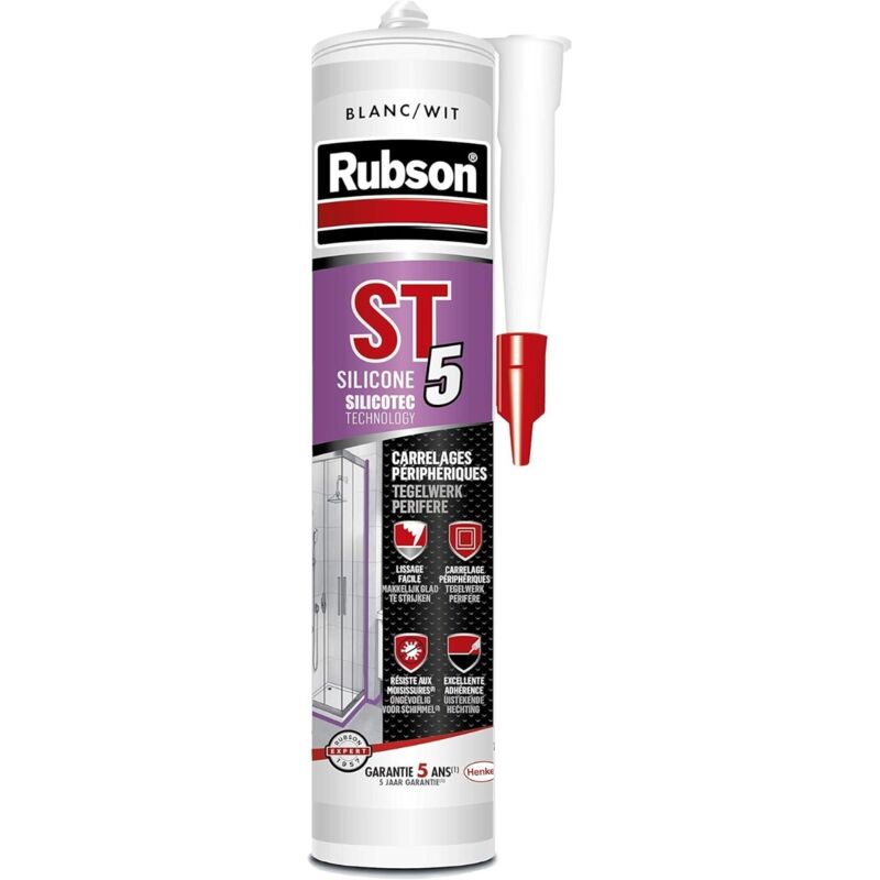 foto del prodotto rubson sigillante sanitario per piastrelle perimetrali, sigillante siliconico inodore a base d acqua, antimuffa bianco , cartuccia da 300ml