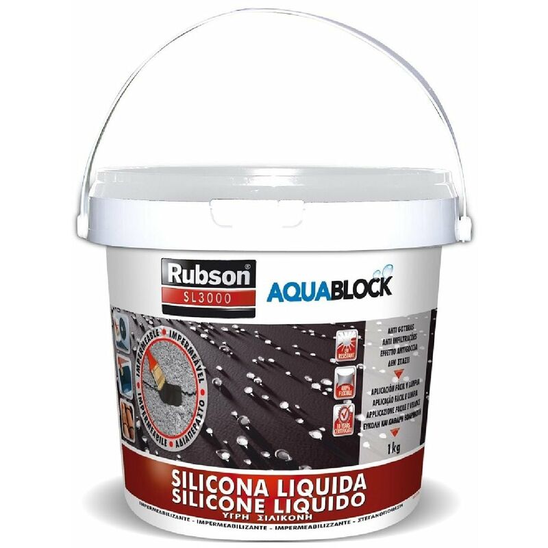 foto del prodotto rubson silicone liquido sl3000 aqua block altamente impermeabile 1 kg bianco