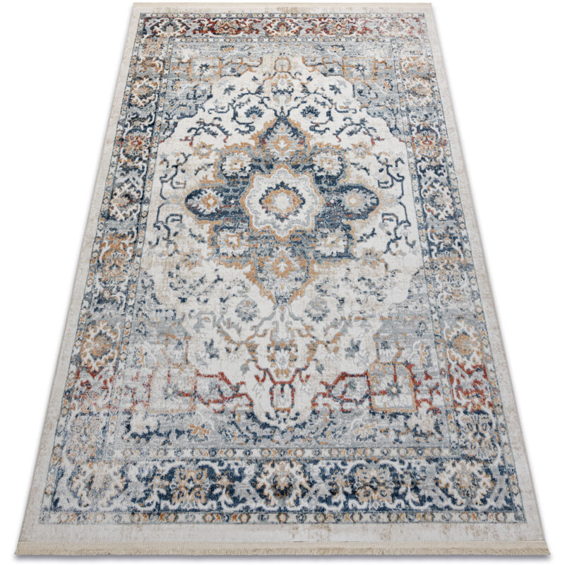 foto del prodotto rugsx distin 0834a blu navy blu giallo terracotta tappeto moderno ornamento, vintage, frange blue 120x170 cm