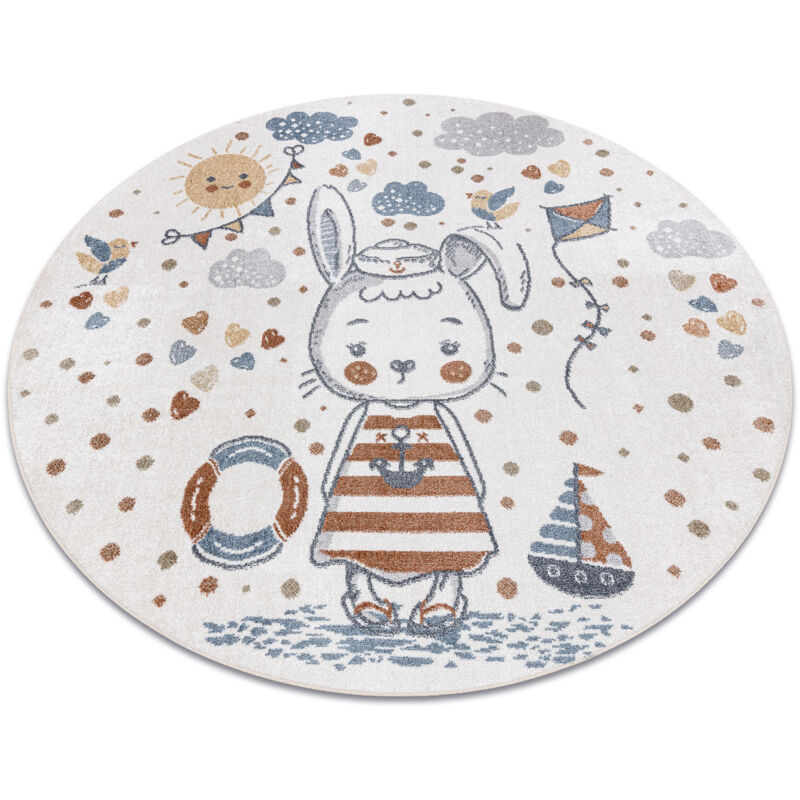 foto del prodotto rugsx - tappeto bono 8441 cerchio coniglietto marinaio crema / blu multicolour rotondo 140 cm