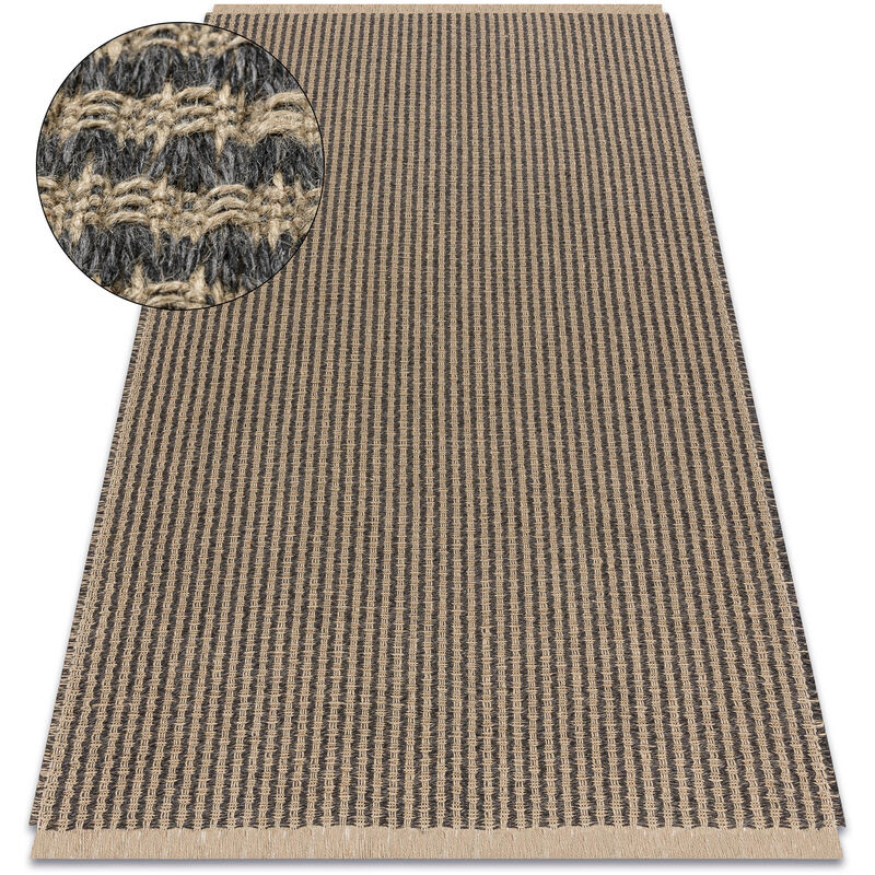 foto del prodotto rugsx tappeto juta 3650 linee noir beige un colore juta, tessitura piatta, frange beige 60x100 cm