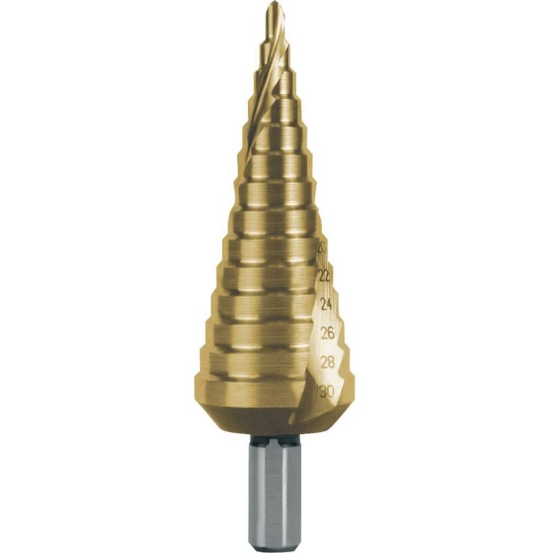 foto del prodotto ruko 101052t punta a gradini 4 30 mm hss lunghezza totale 100 mm tin 1 pz.