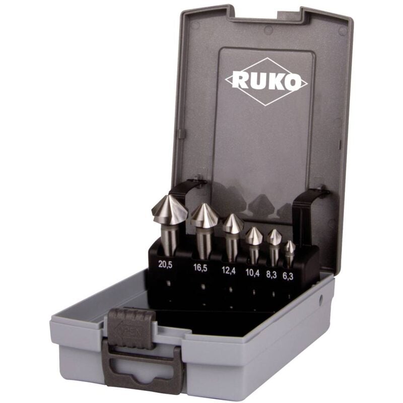 foto del prodotto ruko 102152ero kit svasatori conici 6 parti 6.3 mm, 8.3 mm, 10.4 mm, 12.4 mm, 16.5 mm, 20.5 mm hsse co 5 alberino cilin