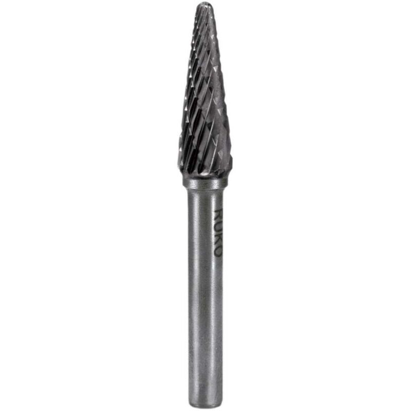 foto del prodotto ruko 116233 punta fresatrice metallo temprato cono 6 mm lunghezza operativa 18 mm diametro albero 6 mm