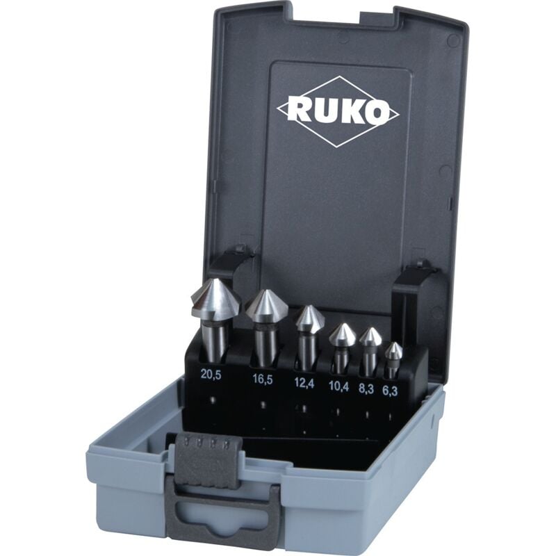 foto del prodotto ruko set di svasatori din 335c 90 gradi 6,3 20,5 mm hss co5 6 pezzi ku. kass.