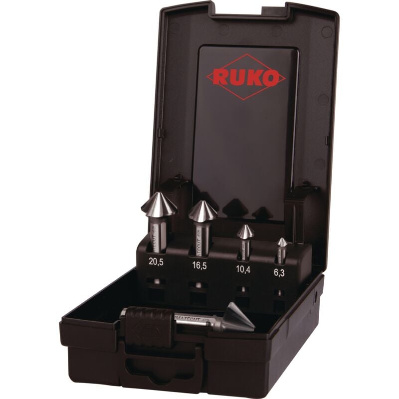 foto del prodotto ruko ultimatecut 4s 102891ro kit svasatori conici 5 parti 6.30 mm, 10.40 mm, 16.50 mm, 20.50 mm, 25 mm hss alberino cil