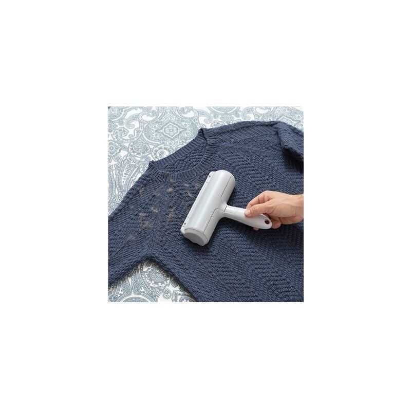 foto del prodotto rullo depilatore con serbatoio interno nei colori blu e grigio innovagoods