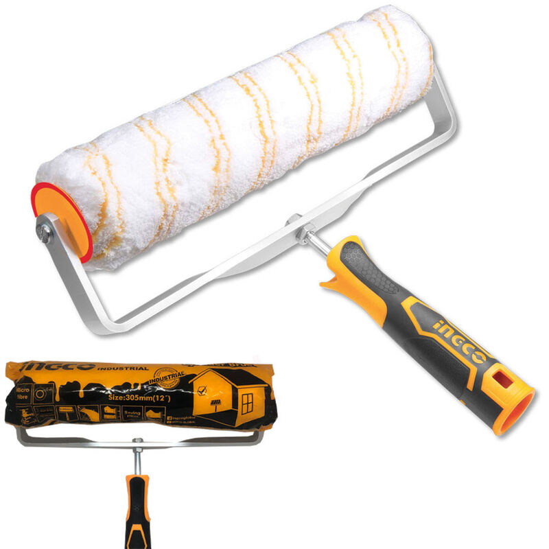 foto del prodotto rullo per pittura in microfibra a pelo medio largo 305 mm con manico ingco hrht093051