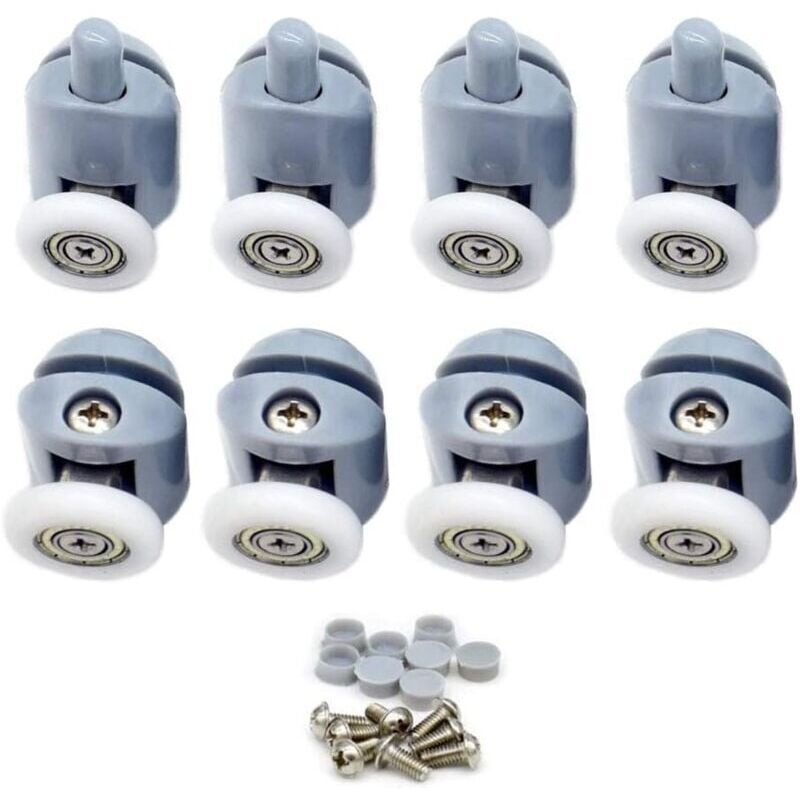foto del prodotto rullo per porta scorrevole, rulli per porta scorrevole doccia da 23 mm, rulli per porta doccia, rulli per box doccia per bagno, 8 pezzi 4 superiori