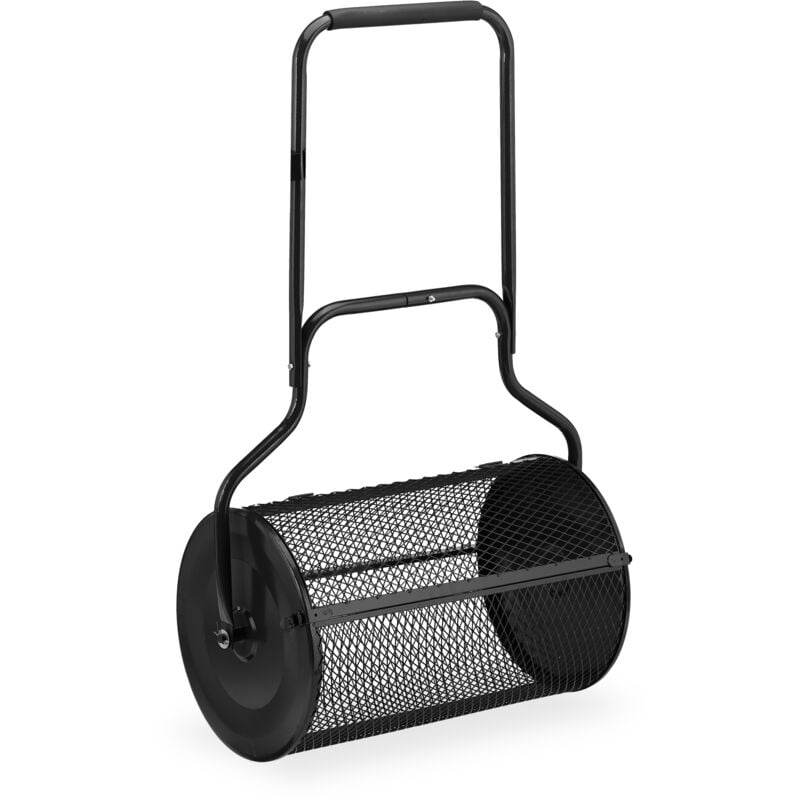 foto del prodotto rullo spandiconcime prato, carrello 80 l per semina giardino, hlp 118x72x41 cm, spargi semi e concime, nero relaxdays