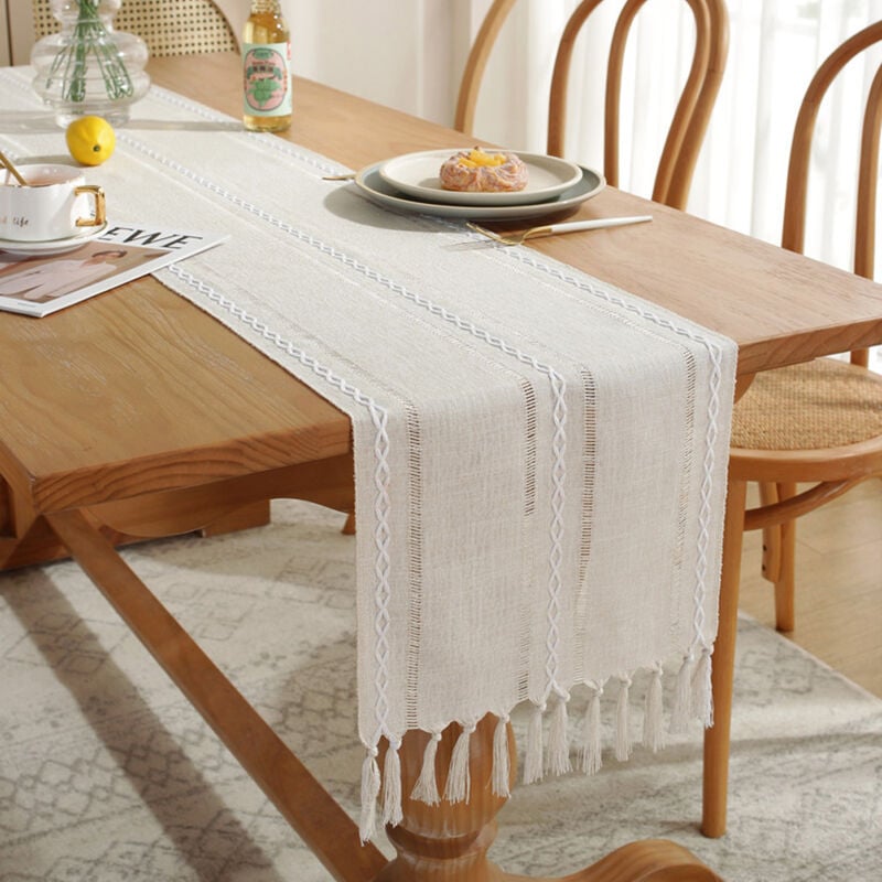 foto del prodotto runner da tavola con nappe boh mien, stile rustico, decorazione da tavolo per cucina, vacanze, matrimoni, cene, compleanni beige 33x183cm