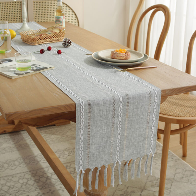 foto del prodotto runner da tavola con nappe boh mien, stile rustico, decorazione da tavolo per cucina, vacanze, matrimoni, cene, compleanni grigio 33x183cm