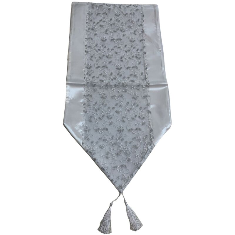 foto del prodotto runner da tavola satin snow con nappine 35 x 112 cm in cotone e lino