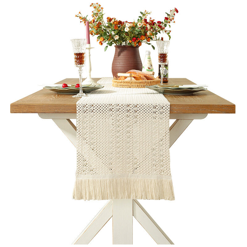 foto del prodotto runner da tavolo boh mien, beige, macram , rettangolare, pizzo all uncinetto, rete, stile country, 35 x 160 cm sollbry