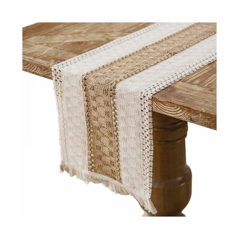 foto del prodotto runner da tavolo in cotone e lino macram da 30 x 180 cm, in tela di iuta con nappe, per sala da pranzo, decorazione per la casa, feste, matrimoni,