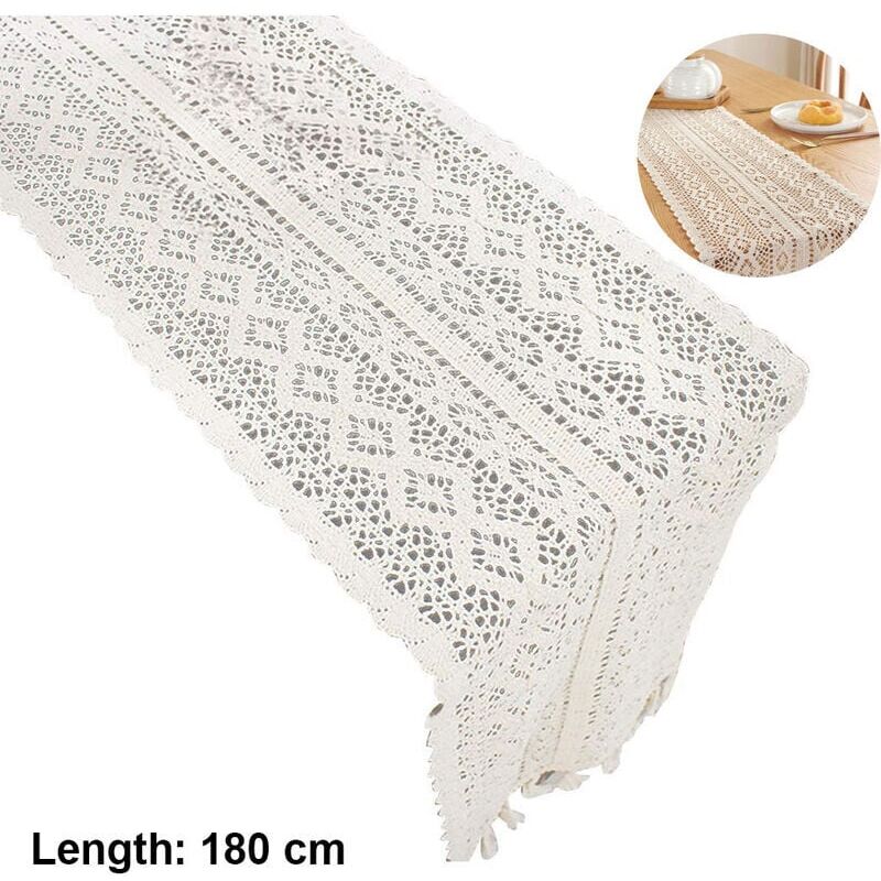 foto del prodotto runner da tavolo in cotone per protesi dentarie da 24180 cm con nappe, runner da tavolo in macram rustico bianco per matrimoni, decorazioni per la