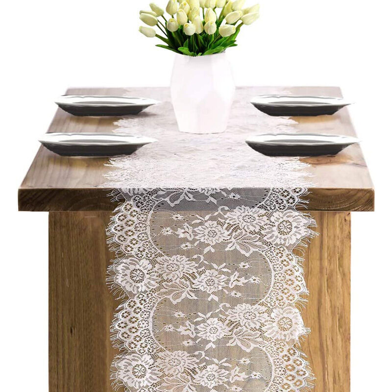 foto del prodotto runner da tavolo in pizzo bianco 36 cm x 300 cm, fascia per sedia, decorazione per tavolo da matrimonio, decorazioni per feste sollbry