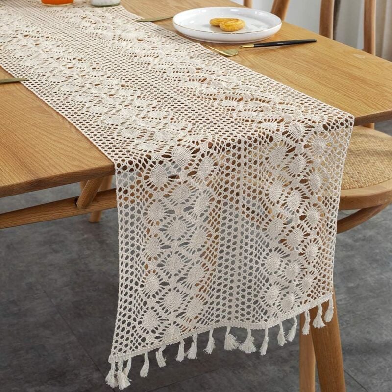 foto del prodotto runner da tavolo rettangolare in macram , pizzo all uncinetto, elegante tovaglia in rete per stile rustico, uncinetto, boho, vintage, fattoria
