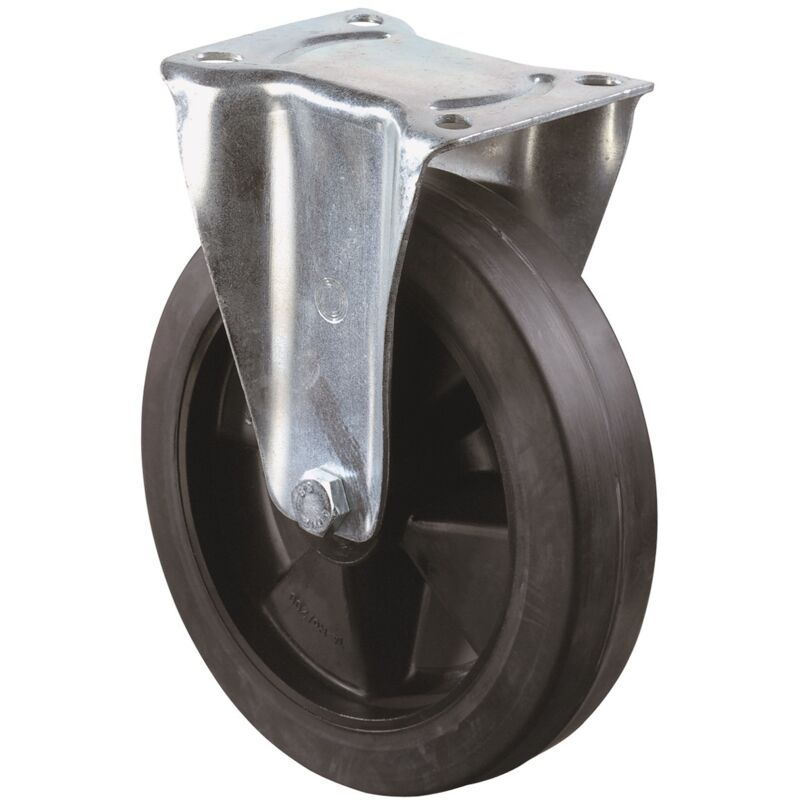 foto del prodotto ruota a botte d.200mm trgf.300kg piastra in gomma elastica l135xb110mm