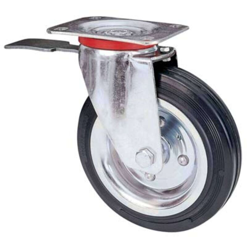 foto del prodotto ruota a forcella girevole fermo 80bis avo a zincr gomma nera d.mm 150x40 p.mm 115x85 1 pezzo