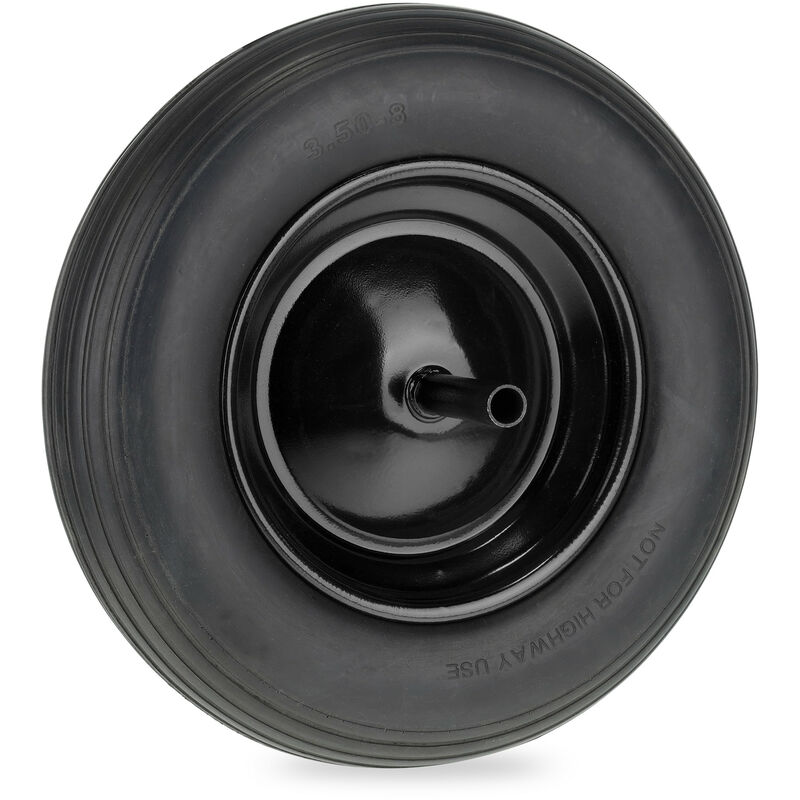 foto del prodotto ruota carriola 3.50 8, in gomma piena con asse fisso e cerchione in acciaio, ruotino antipanne, 120 kg, nero relaxdays