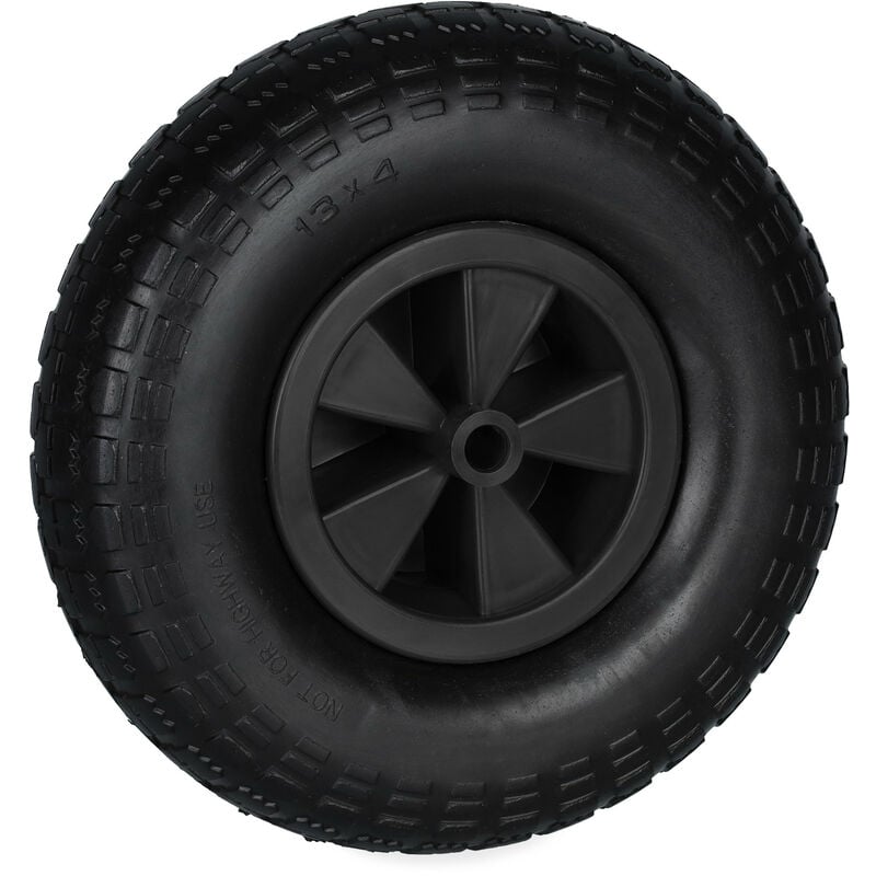 foto del prodotto ruota carriola 4.00 6, gomma piena antipanne con cerchione in plastica, ruotino carrello, fino a 100 kg, nero relaxdays