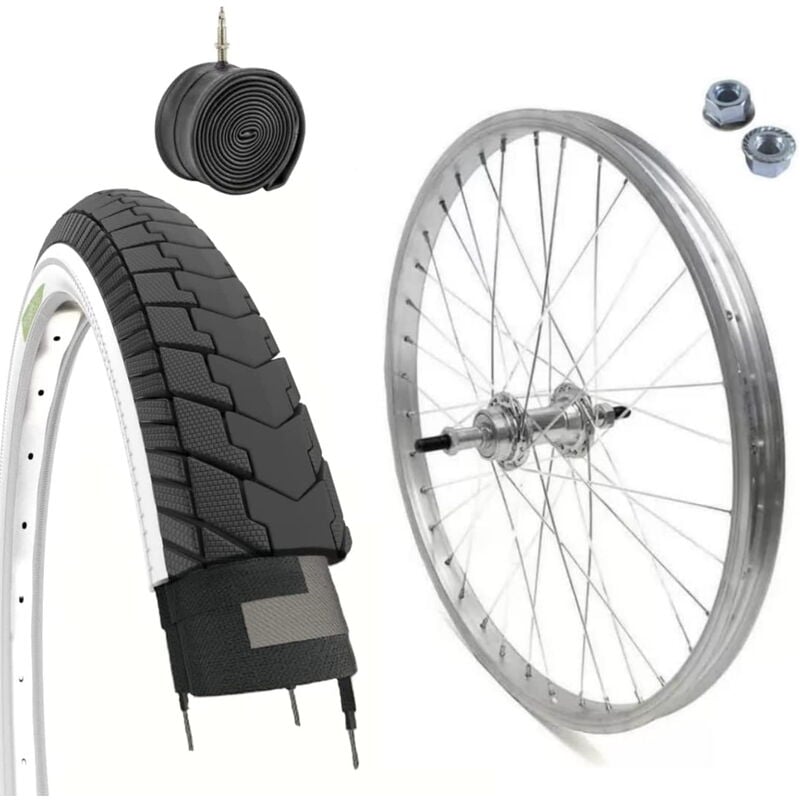 foto del prodotto ruota cerchio posteriore 24x1.75 6 7v copertone bianconero city bike 24 camera