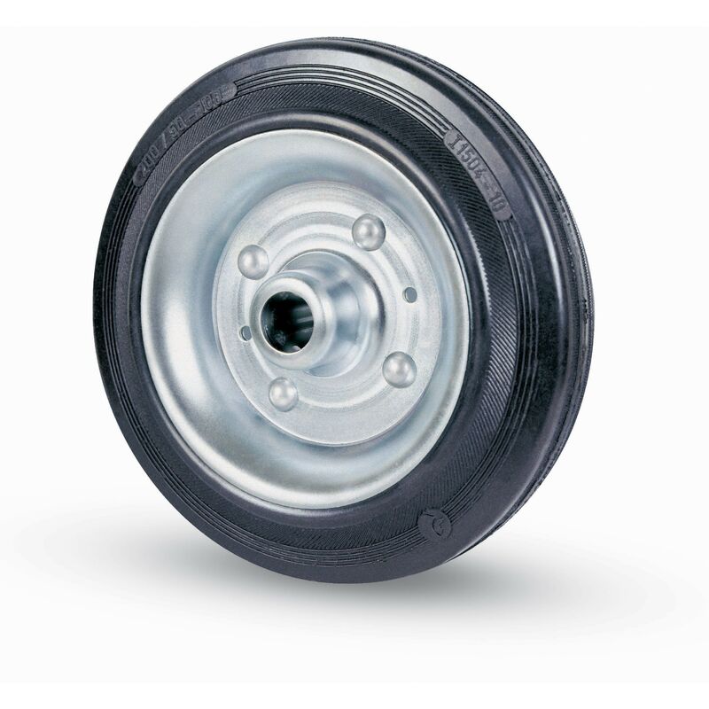 foto del prodotto ruota con rivestimento in gomma e flange in acciaio 100x30 mm art. 112 con cuscinetto a rulli portata 70 kg