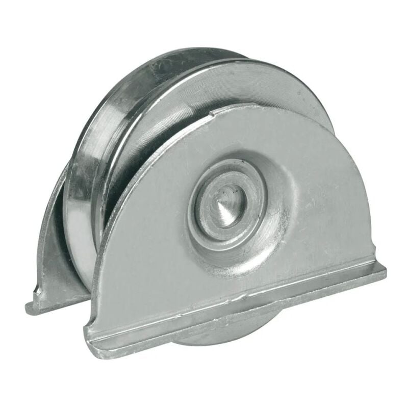 foto del prodotto ruota da 100mm con piastra in acciaio zincato per cancelli con 1 cuscinetto a sfera e gola a v