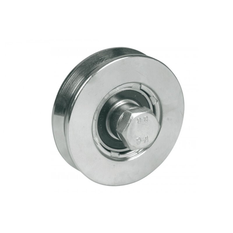 foto del prodotto ruota da 40mm in acciaio zincato per cancelli con 1 cuscinetto a sfera e gola a v