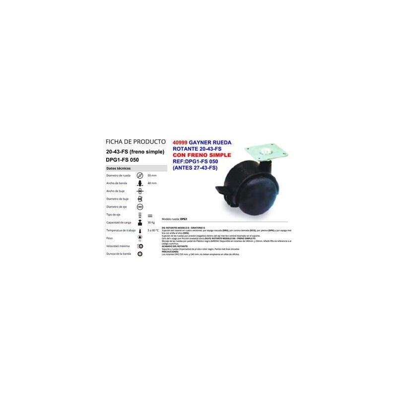 foto del prodotto ruota gayner 20 43fs rif dpg1 050 fs con freno prima del 27 43fs