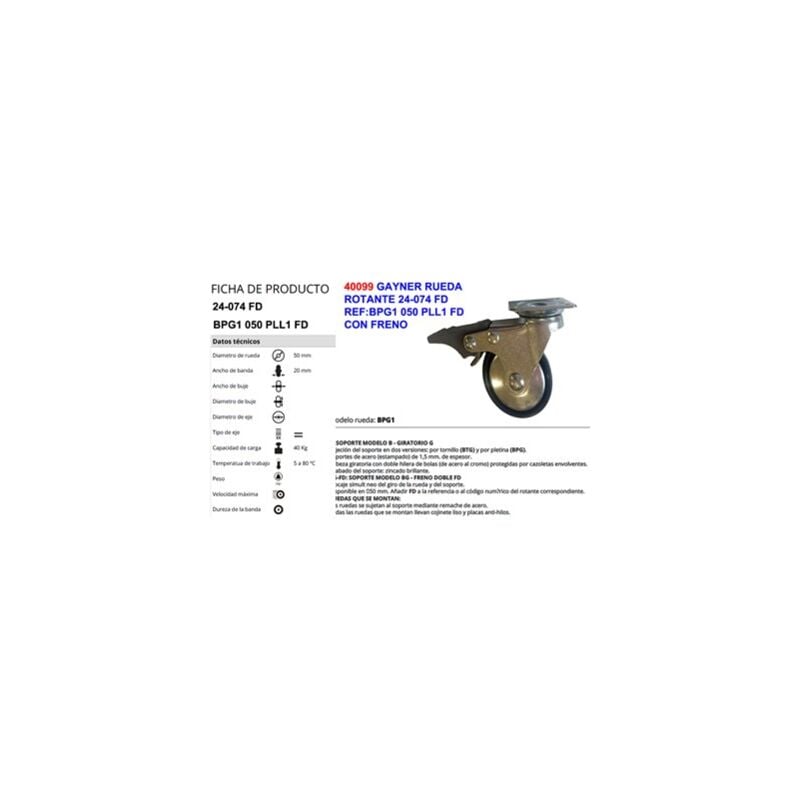 foto del prodotto ruota gayner 24 074fdref bpg1 050 pll1 fd con freno