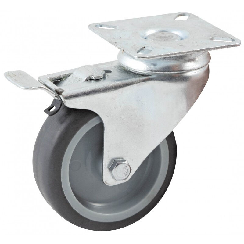 foto del prodotto ruota girevole con base rettangolare e freno avl ruota in gomma 50 mm - foro liscio - portata 50 kg - 552840l