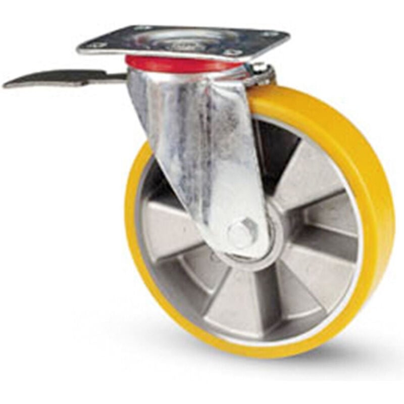 foto del prodotto ruota girevole con piastra e freno rivestimento in poliuretano lan sh a 91 - -100 mm - - avo