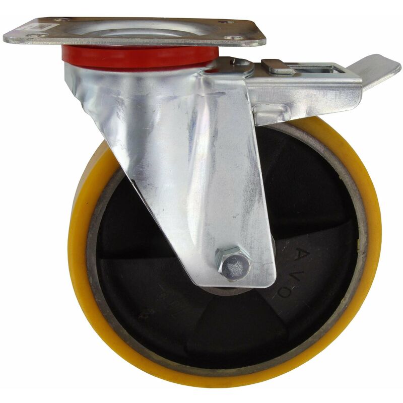foto del prodotto ruota girevole per carrelli con supporto in acciaio e freno 200x40 mm