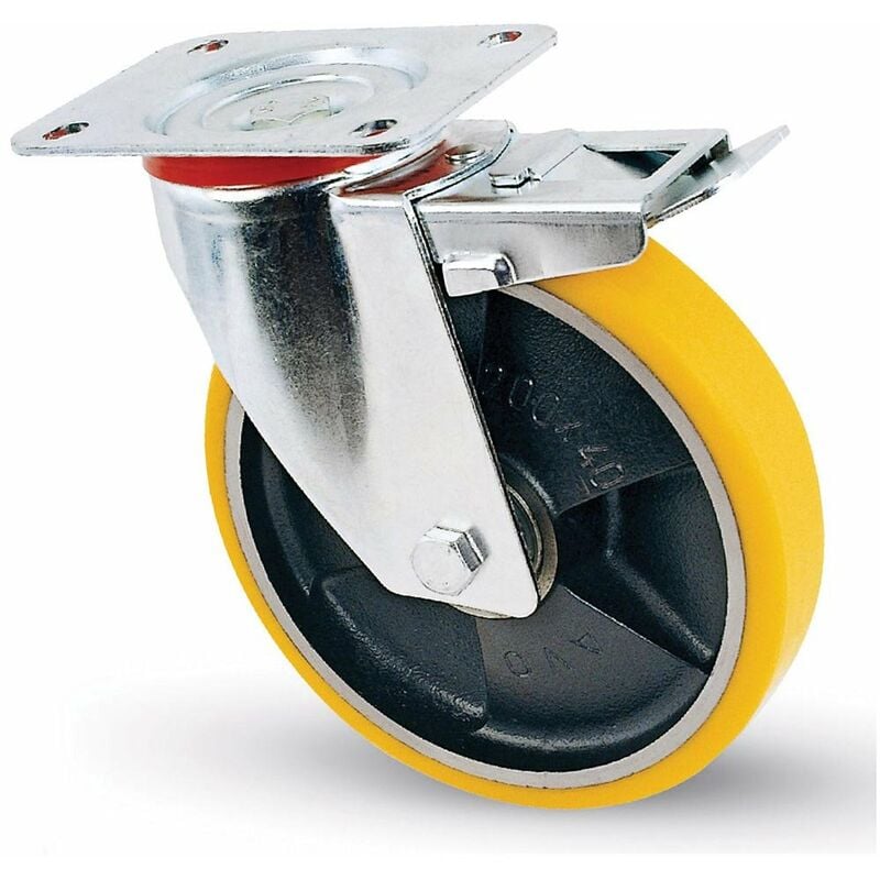 foto del prodotto ruota girevole per carrelli con supporto in acciaio e freno 80x20 mm