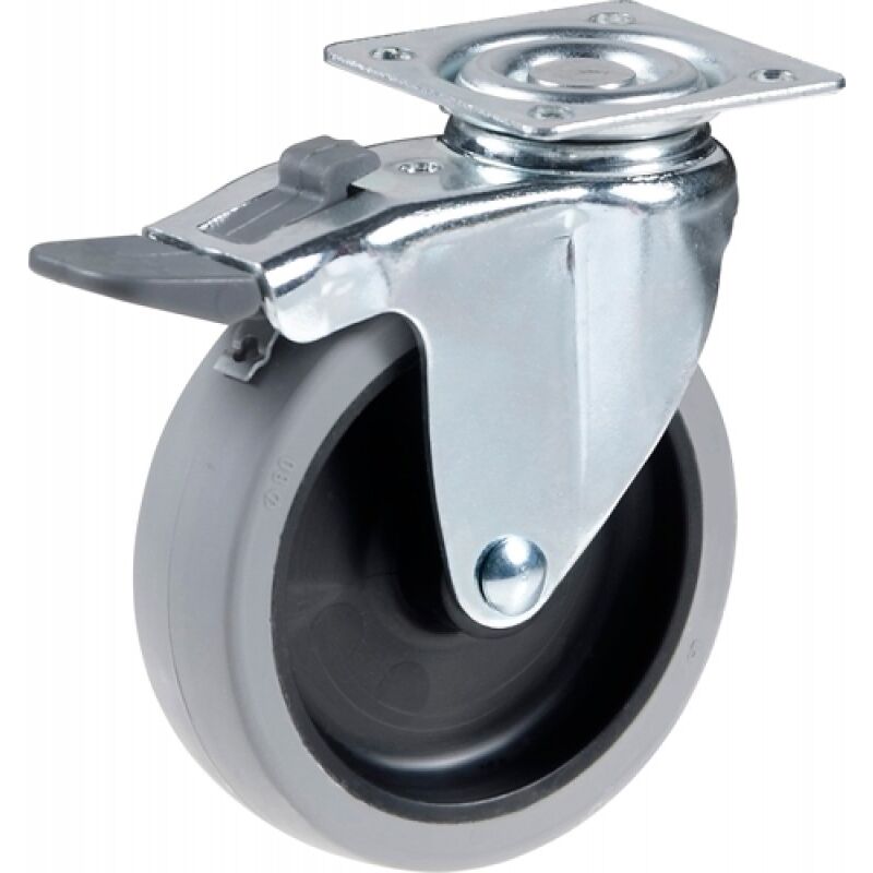 foto del prodotto ruota in gomma con piastra girevole e freno d1p 2m7 63 portata 30 kg