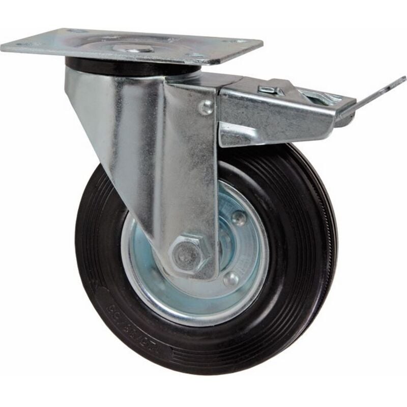 foto del prodotto ruota in gomma con piastra girevole freno 80mm 60 kg