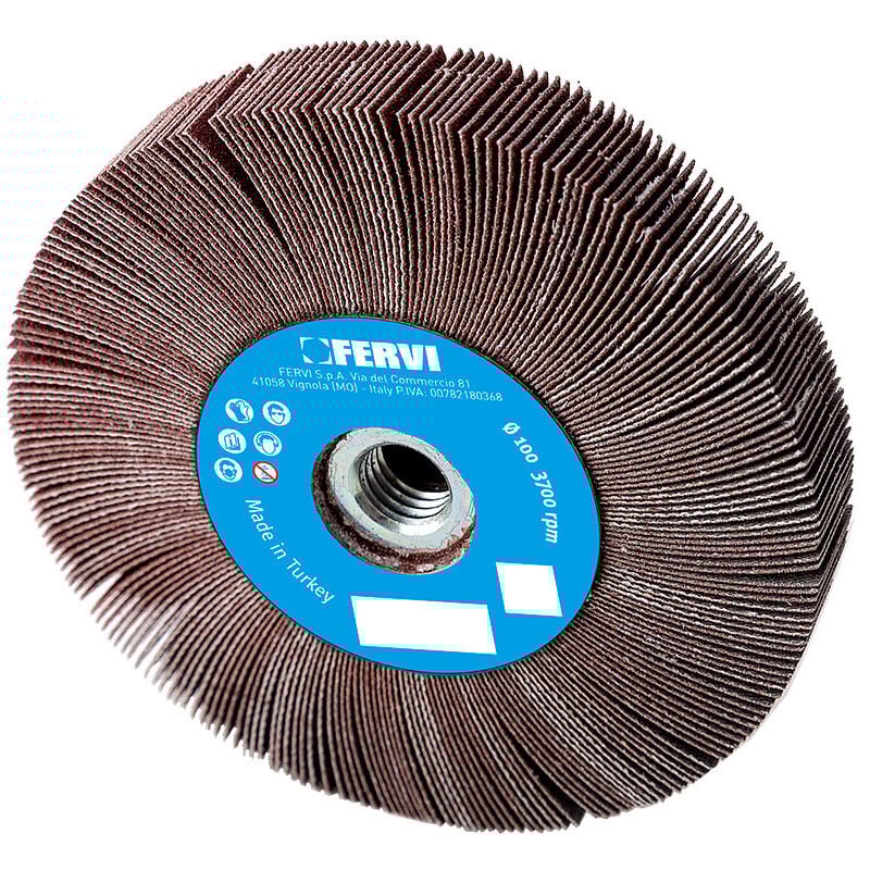 foto del prodotto ruota lamellare in tela foro filettato 115 x 20 mm m14 grana 60 fervi rlf115 060