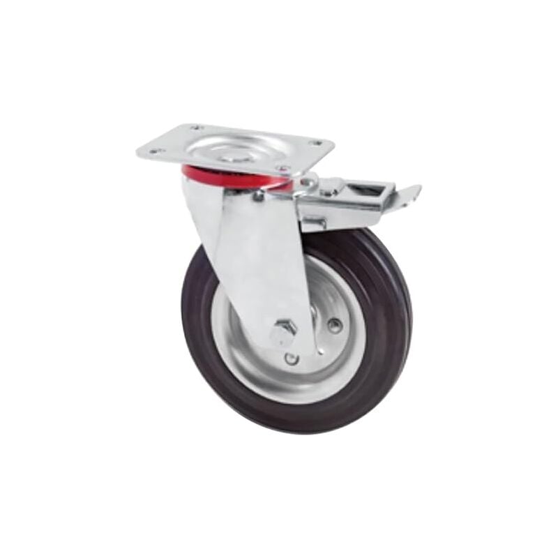 foto del prodotto ruota per carrelli con flange in acciaio supporto girevole con foro passante e bloccaggio - mm 125 x 38 port. kg 100