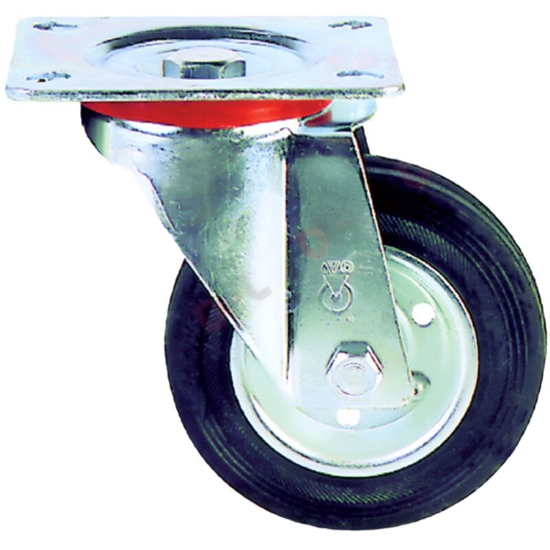 foto del prodotto ruota per carrelli con flange in acciaio zinco-cromato, supporto girevole foro passante - mm 80 x 25 port. kg 50