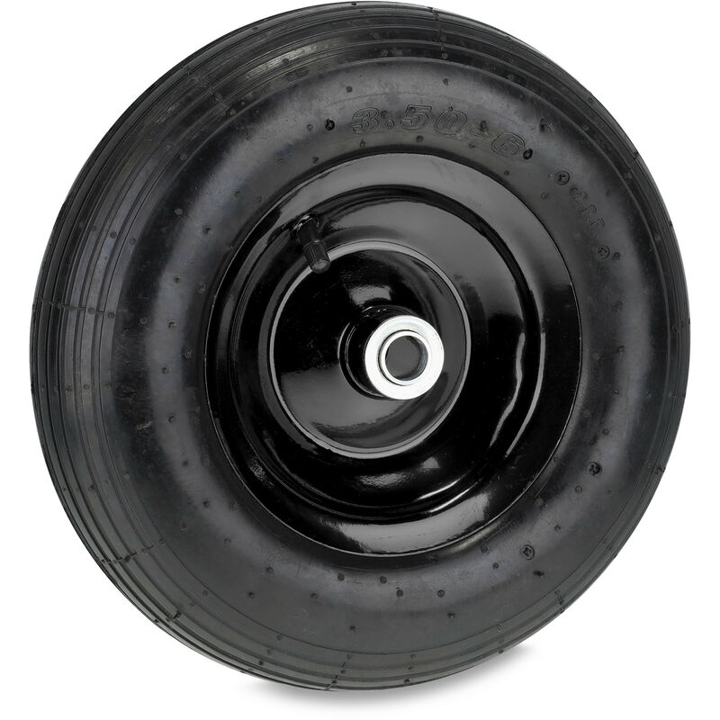 foto del prodotto ruota per carriola 3.50 6, ad aria, pneumatico di scorta per carretti, 2 pr, cerchione in acciaio, 120kg, nero relaxdays