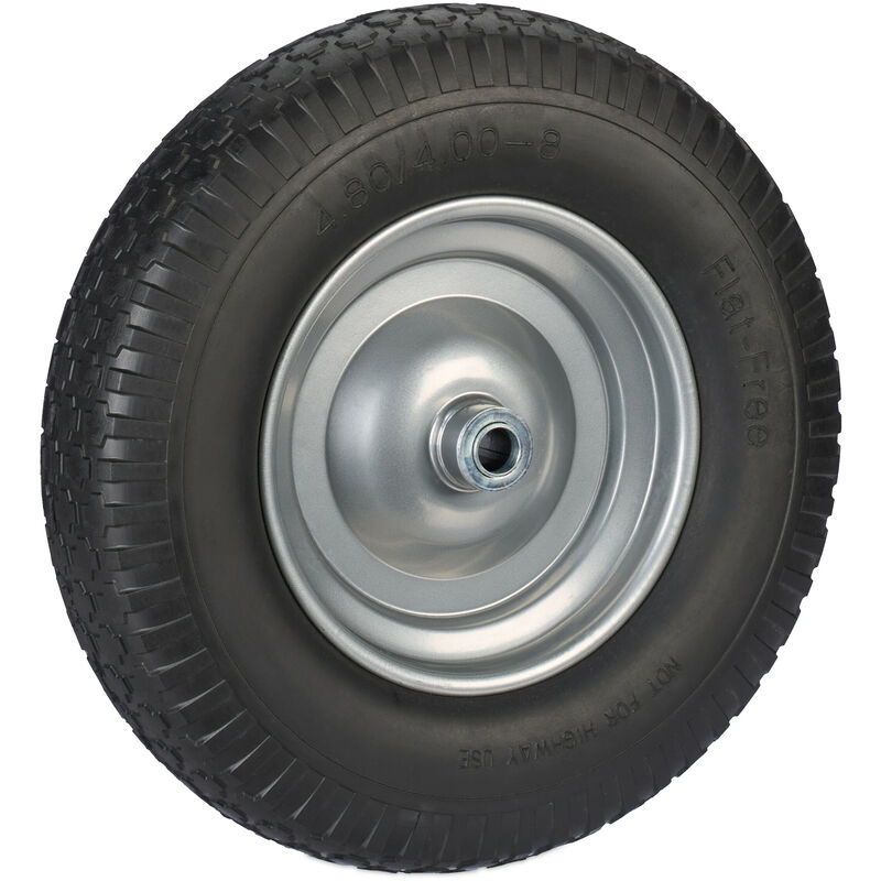 foto del prodotto ruota per carriola 4.00 8, gomma piena antipanne, ruotino scorta portapacchi, antiforatura, 100kg, nero grigio relaxdays