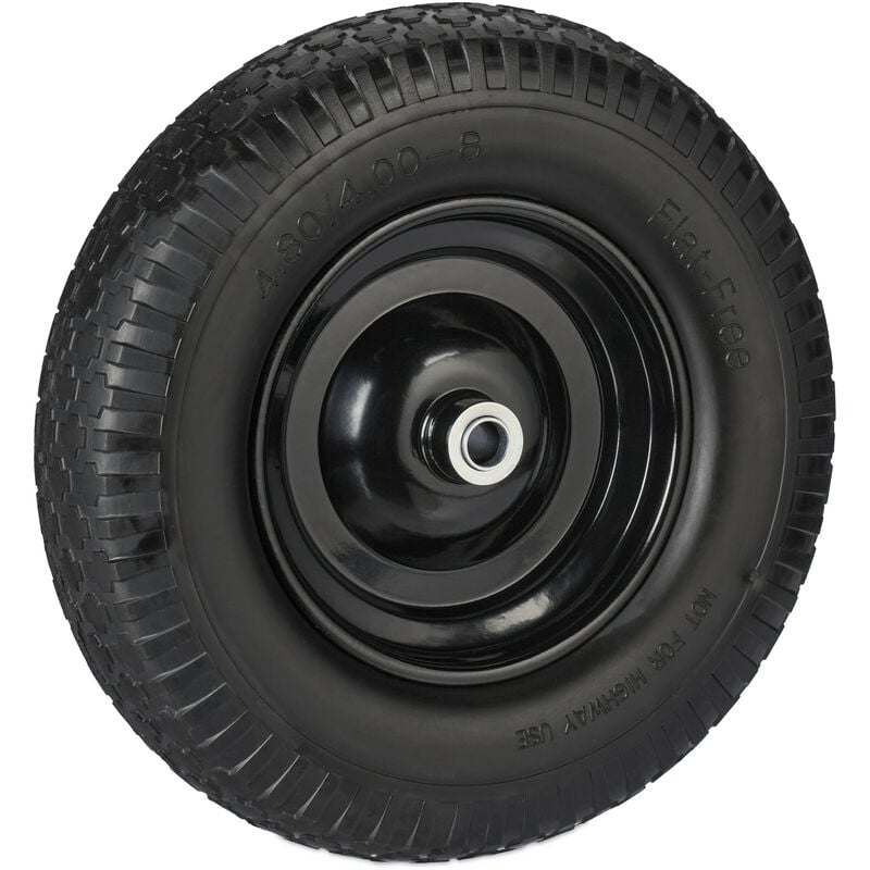 foto del prodotto ruota per carriola 4.00 8, in gomma piena antipanne, ruotino scorta portapacchi, antiforatura, 100 kg, nero relaxdays